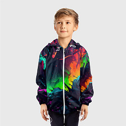 Ветровка с капюшоном детская Яркие пятна абстракции, цвет: 3D-белый — фото 2