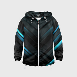 Ветровка с капюшоном детская Синее неоновое свечение геометрическая темная абст, цвет: 3D-белый