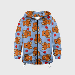 Ветровка с капюшоном детская Игрушки мишки и сердца, цвет: 3D-черный