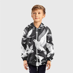 Ветровка с капюшоном детская Белые сизые голуби летящие в небе, цвет: 3D-белый — фото 2