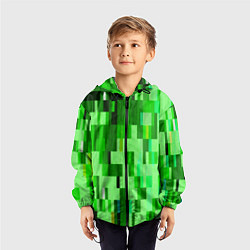 Ветровка с капюшоном детская Зелёный глитч, цвет: 3D-черный — фото 2