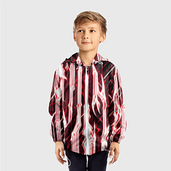 Ветровка с капюшоном детская Красные неоновые полосы на чёрном фоне, цвет: 3D-белый — фото 2
