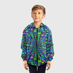 Ветровка с капюшоном детская Абстрактный узор коридор из разноцветных квадратов, цвет: 3D-черный — фото 2