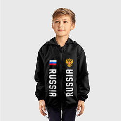 Ветровка с капюшоном детская Россия три полоски на черном фоне, цвет: 3D-черный — фото 2