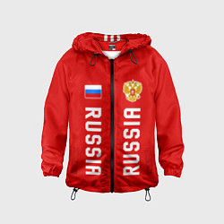 Ветровка с капюшоном детская Россия три полоски на красном фоне, цвет: 3D-черный