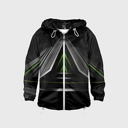 Ветровка с капюшоном детская Black green abstract nvidia style, цвет: 3D-белый