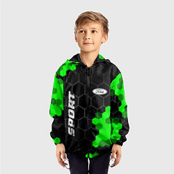 Ветровка с капюшоном детская Ford green sport hexagon, цвет: 3D-черный — фото 2