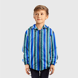 Ветровка с капюшоном детская Сине-бирюзовый полосатый, цвет: 3D-черный — фото 2