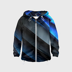 Ветровка с капюшоном детская Темная синяя стильная абстракция на черном фоне, цвет: 3D-белый