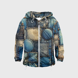 Ветровка с капюшоном детская Denim patchwork - ai art, цвет: 3D-белый