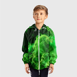 Ветровка с капюшоном детская Зелёный густой дым - inferno green, цвет: 3D-белый — фото 2