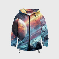 Ветровка с капюшоном детская Объемный космос и планеты, цвет: 3D-черный