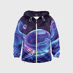 Ветровка с капюшоном детская Космические мыльные пузыри, цвет: 3D-белый