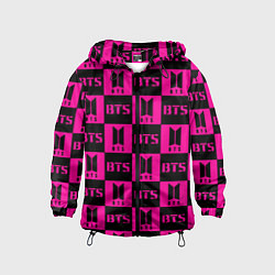 Ветровка с капюшоном детская BTS pattern pink logo, цвет: 3D-черный