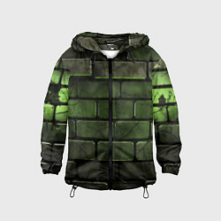 Ветровка с капюшоном детская Зеленые неоновые кирпичи, цвет: 3D-черный