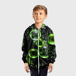 Ветровка с капюшоном детская Зеленые пузыри на черном, цвет: 3D-белый — фото 2