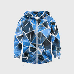 Ветровка с капюшоном детская Чёрно-синяя абстракция и белые полосы, цвет: 3D-белый