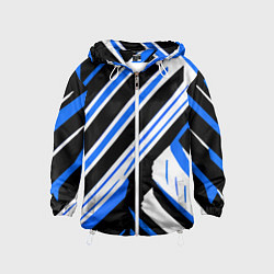 Ветровка с капюшоном детская Чёрно-синие полосы на белом фоне, цвет: 3D-белый