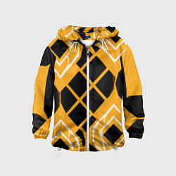 Ветровка с капюшоном детская Чёрные квадраты и белые полосы на оранжевом фоне, цвет: 3D-белый