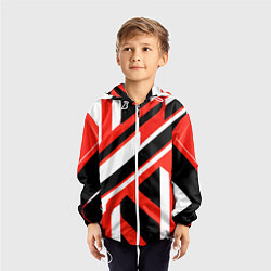 Ветровка с капюшоном детская Чёрно-красные полосы на белом фоне, цвет: 3D-белый — фото 2