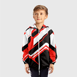 Ветровка с капюшоном детская Бело-красные линии на чёрном фоне, цвет: 3D-белый — фото 2