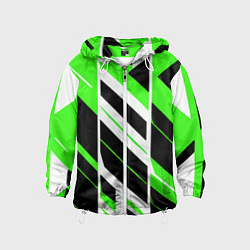 Ветровка с капюшоном детская Black and green stripes on a white background, цвет: 3D-белый