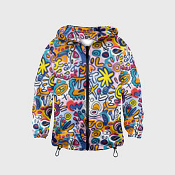 Ветровка с капюшоном детская Солнце и морские звёзды абстракция, цвет: 3D-черный