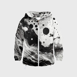 Ветровка с капюшоном детская Чёрно-белая абстракция - кляксы, цвет: 3D-белый