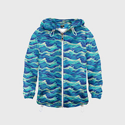 Ветровка с капюшоном детская Абстрактный волнистый узор в синих тонах, цвет: 3D-белый