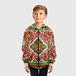 Ветровка с капюшоном детская Классические русские узоры и орнамент, цвет: 3D-черный — фото 2