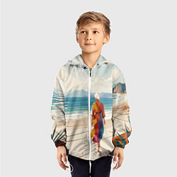 Ветровка с капюшоном детская Летний пейзаж с женщиной на пляже, цвет: 3D-белый — фото 2