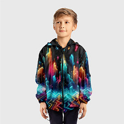 Ветровка с капюшоном детская Neon fantastic metropolis - vaporwave, цвет: 3D-черный — фото 2