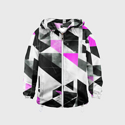 Ветровка с капюшоном детская Black and pink abstraction on a white background, цвет: 3D-белый