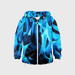 Ветровка с капюшоном детская Синий огонь текстура, цвет: 3D-белый