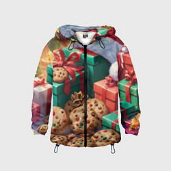 Ветровка с капюшоном детская Рождественские подарки, цвет: 3D-черный