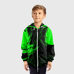Ветровка с капюшоном детская Зелёная энергия на чёрном фоне, цвет: 3D-белый — фото 2
