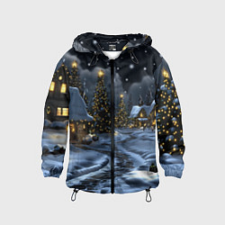 Ветровка с капюшоном детская Ночной новогодний город, цвет: 3D-черный