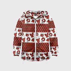 Ветровка с капюшоном детская Новогодний паттерн, цвет: 3D-белый