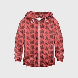Ветровка с капюшоном детская Новогодние звери на красном, цвет: 3D-белый