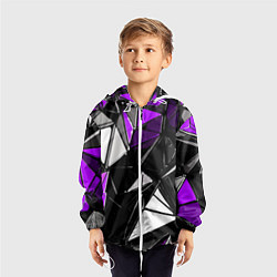 Ветровка с капюшоном детская Фиолетово-белые рельефные треугольники на чёрном ф, цвет: 3D-белый — фото 2