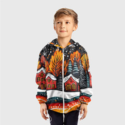 Ветровка с капюшоном детская Новогоднее настроение - домики и елки, цвет: 3D-белый — фото 2