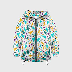 Ветровка с капюшоном детская Бирюзовые желтые треугольники на белом, цвет: 3D-черный