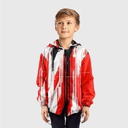 Ветровка с капюшоном детская Вертикальные чёрно-белые линии на красном фоне, цвет: 3D-черный — фото 2