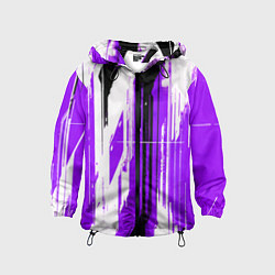 Ветровка с капюшоном детская Вертикальные чёрно-белые линии на фиолетовом фоне, цвет: 3D-черный