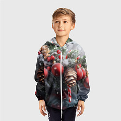 Ветровка с капюшоном детская Новогодние украшения на ветках, цвет: 3D-белый — фото 2