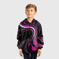 Ветровка с капюшоном детская Волнистые бело-розовые линии на чёрном фоне, цвет: 3D-черный — фото 2