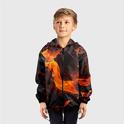 Ветровка с капюшоном детская Огонь и лава - текстура, цвет: 3D-черный — фото 2