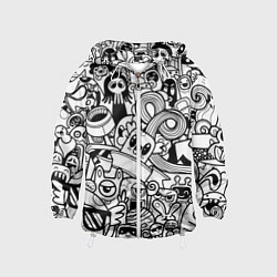 Детская ветровка Black and white doddle monsters