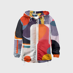 Ветровка с капюшоном детская Абстракция из фигур и линий, цвет: 3D-белый