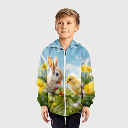 Ветровка с капюшоном детская Кролик и цыпленок встречают Пасху, цвет: 3D-белый — фото 2